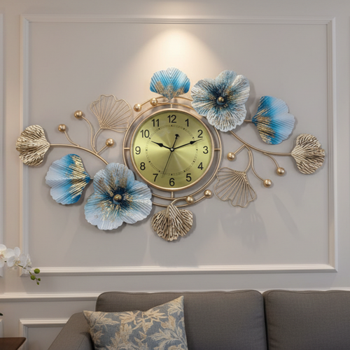 Luxury Golden Floral Metal Wall Clock – Elegant Decorative Home Art