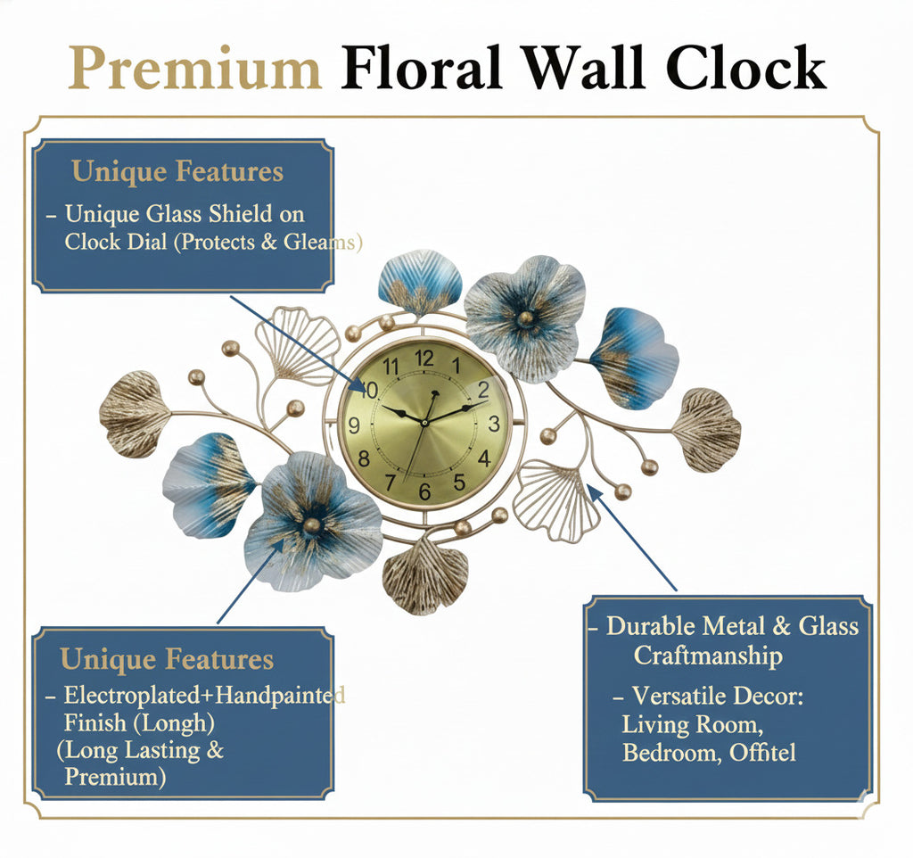 Luxury Golden Floral Metal Wall Clock – Elegant Decorative Home Art
