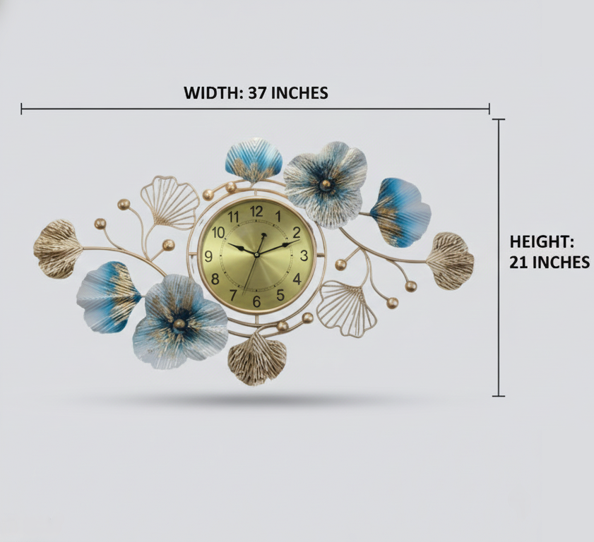 Luxury Golden Floral Metal Wall Clock – Elegant Decorative Home Art