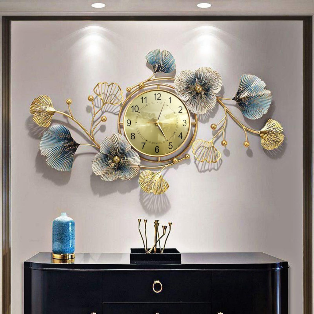 Luxury Golden Floral Metal Wall Clock – Elegant Decorative Home Art